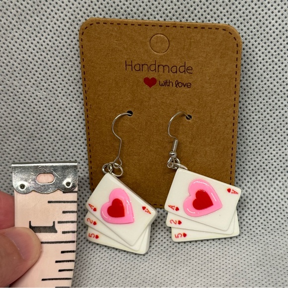 Handmade Heart Playing Card Earrings - Picture 6 of 6